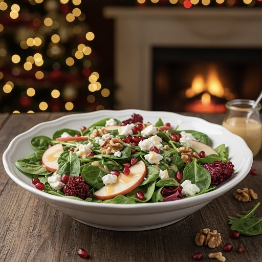 Γιορτινή σαλάτα με ρόδι, καρύδια & βινεγκρέτ πορτοκαλιού